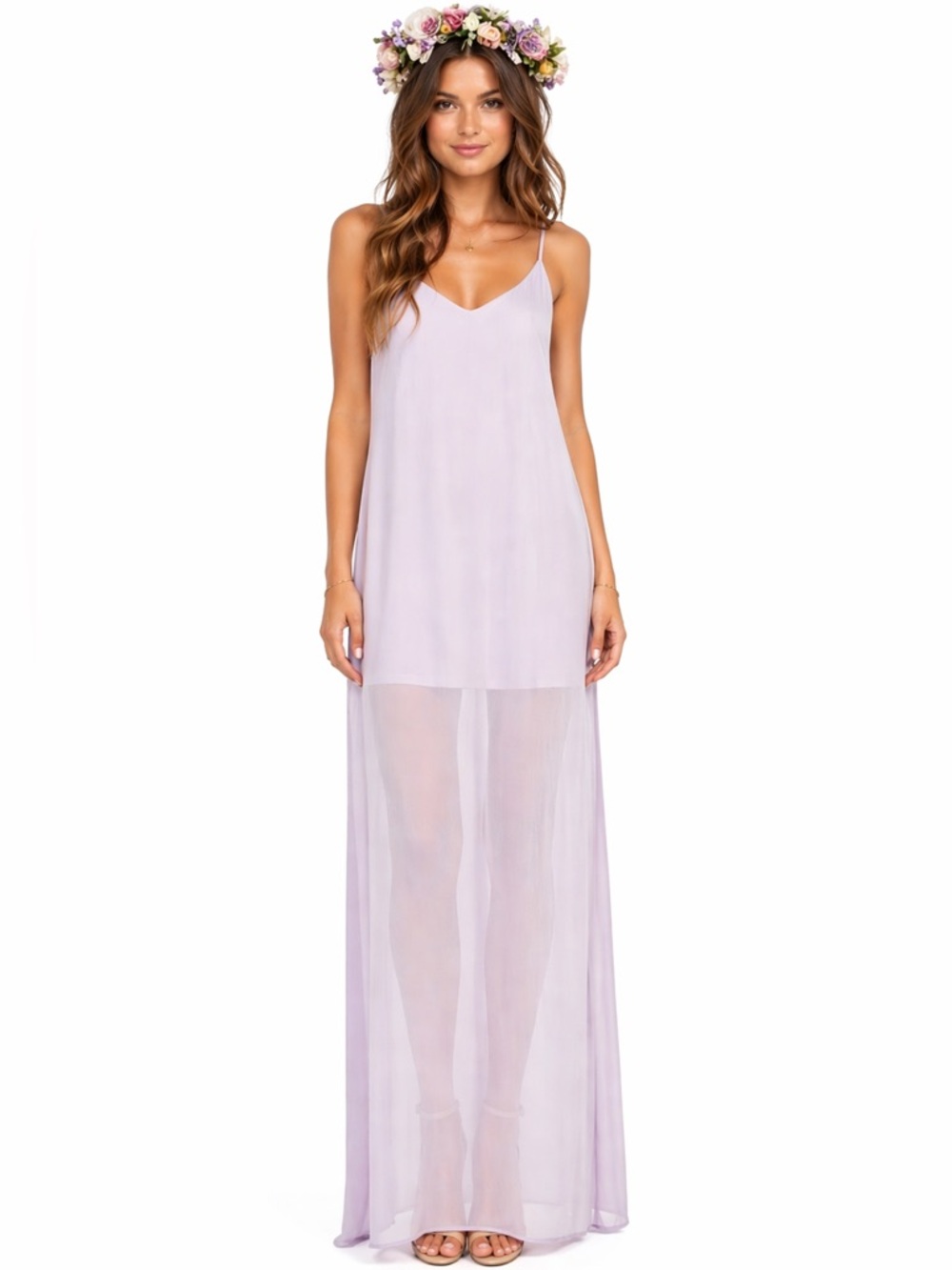 Show Me Your Mumu Jolie Maxi Dress XL Lavender Chiffon V-Neck Slip Gown